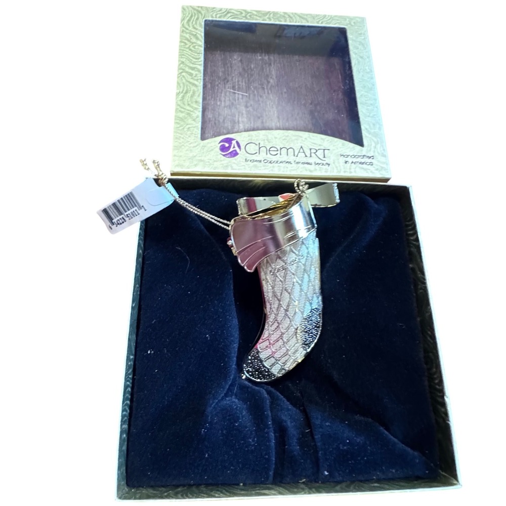 ChemArt Elegant Stocking Christmas Ornament‎ 51011 Gold Tone Handcrafted USA Box